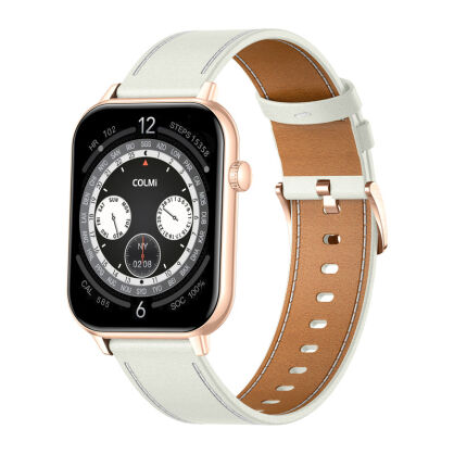 Smartwatch COLMI C28 Złoty + biały skórzany pasek