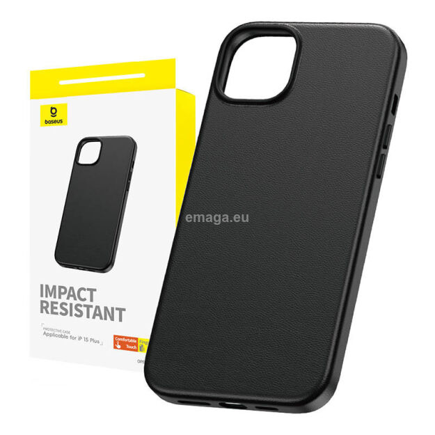 Etui BASEUS Fauxther Series do iPhone 15 Plus (czarne)