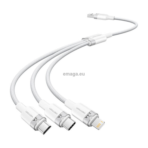 Kabel VENTION CTPWG USB-A-Lightning/USB-C/microUSB 1.5m 3A (biały)