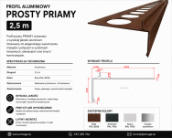 Profil aluminiowy balkonowy prosty PRIAMY 2,5m brąz RAL8028 - 2