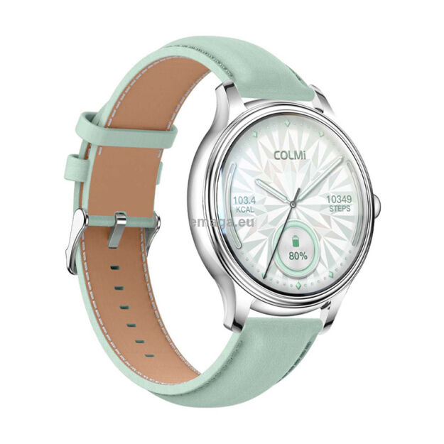 Smart Watch COLMI L28 (Srebrno-zielony + zielony pasek skórzany)
