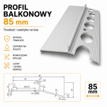 Profil aluminiowy balkonowy okapnikowy 85mm 2,5m anoda srebro - 2