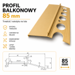 Profil aluminiowy balkonowy okapnikowy 85mm 3m anoda złoto - 2