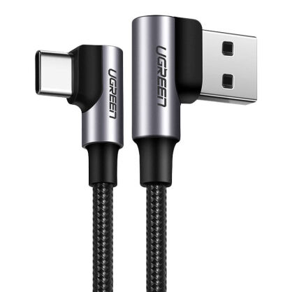 Kabel UGREEN US176 USB-A-USB-C 1m kątowy (czarny)