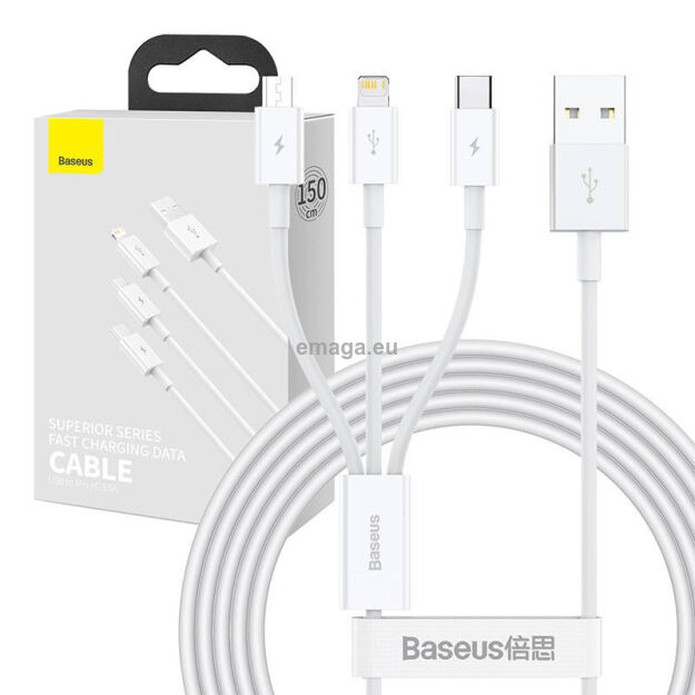 Kabel BASEUS Superior Series USB-A-micro/USB-C/Lightning 1.5m (biały)
