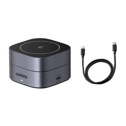 Ładowarka indukcyjna UGREEN W256 20W Qi 2w1 + kabel USB-C-USB-C 1m (czarna)