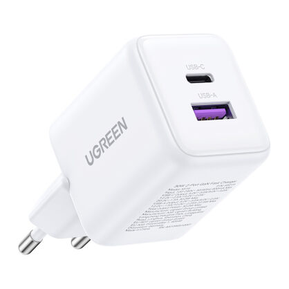Ładowarka sieciowa Ugreen X516 USB + USB-C, GaN, 30W (biała)