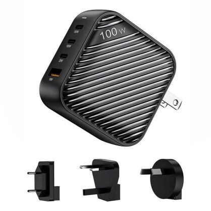 Ładowarka sieciowa INVZI GanHub 100W 3xUSB-C USB-A adaptery (czarna)