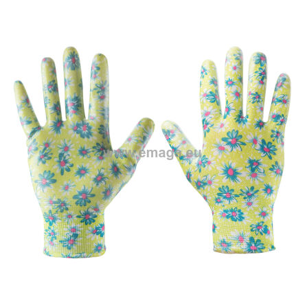 Rękawice ogrodowe pokryte nitrylem, wzór kwiatki, rozmiar 7