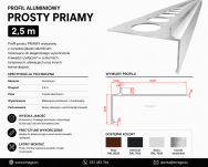 Profil aluminiowy balkonowy prosty PRIAMY 2,5m aluminium - 2