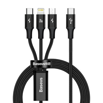 Kabel BASEUS Rapid Series USB-A-micro USB/Lightning/USB-C 1.5m (czarny)