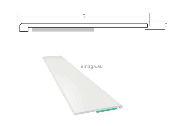 Listwa maskująca płaska samoprzylepna PCV B=40 mm gr. C=1,5 mm biała bez uszczelki L=50 mb