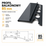 Profil aluminiowy balkonowy 85mm 2,5m - okapnik lakier antracyt RAL7016 - 2