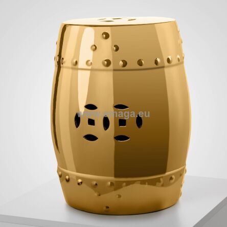 Stolik ceramiczny DRUM 115 kawowy, boczny złoty, koła