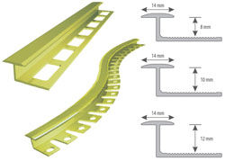 Narożnik budowlany mosiężny "T" 14/12mm łukowy panel-płytka L=3m kolor: poler