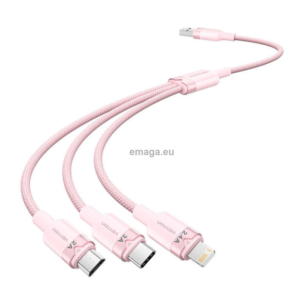 Kabel VENTION CTPPG USB-A-Lightning+USB-C+Micro-USB 1.5m (różowy)