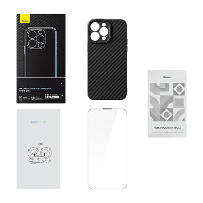 Zestaw ochronny BASEUS Synthetic Fiber iPhone 14 Pro (czarne)