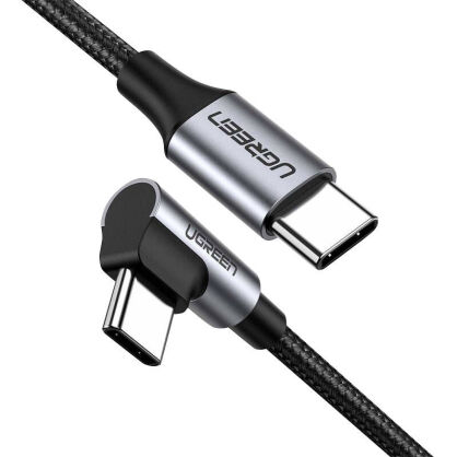 Kabel UGREEN US255 USB-C-USB-C 0.5m kątowy 60W (czarny)