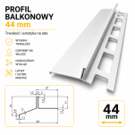 Profil aluminiowy balkonowy okapnikowy 44mm 3,0m - okapnik anodowany srebro - 2