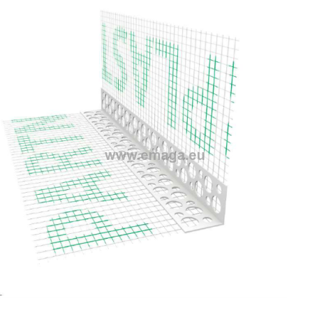 Narożnik PCV perforowany z siatką (146 g/m²) 140 mm L= 3mb pakiet 100szt.