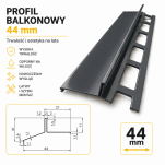 Profil aluminiowy balkonowy 44mm 3m - okapnik lakier antracyt RAL7016 - 2