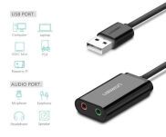 Karta dźwiękowa USB UGREEN US205 15cm (czarna) - 3
