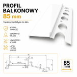 Profil aluminiowy balkonowy 85 mm 2,5 m okapnik lakier biały RAL9016 - 2