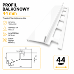 Profil aluminiowy balkonowy 44mm 3m - okapnik lakierowany biały - 2