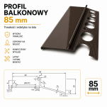Profil aluminiowy balkonowy okapnikowy 85 mm 2,5 m lakier brąz RAL8019 - 2