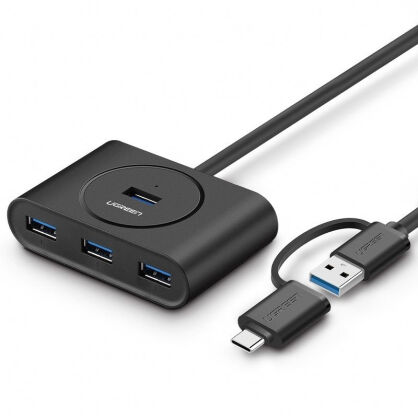 Hub USB UGREEN CR113 4-portowy OTG (czarny)
